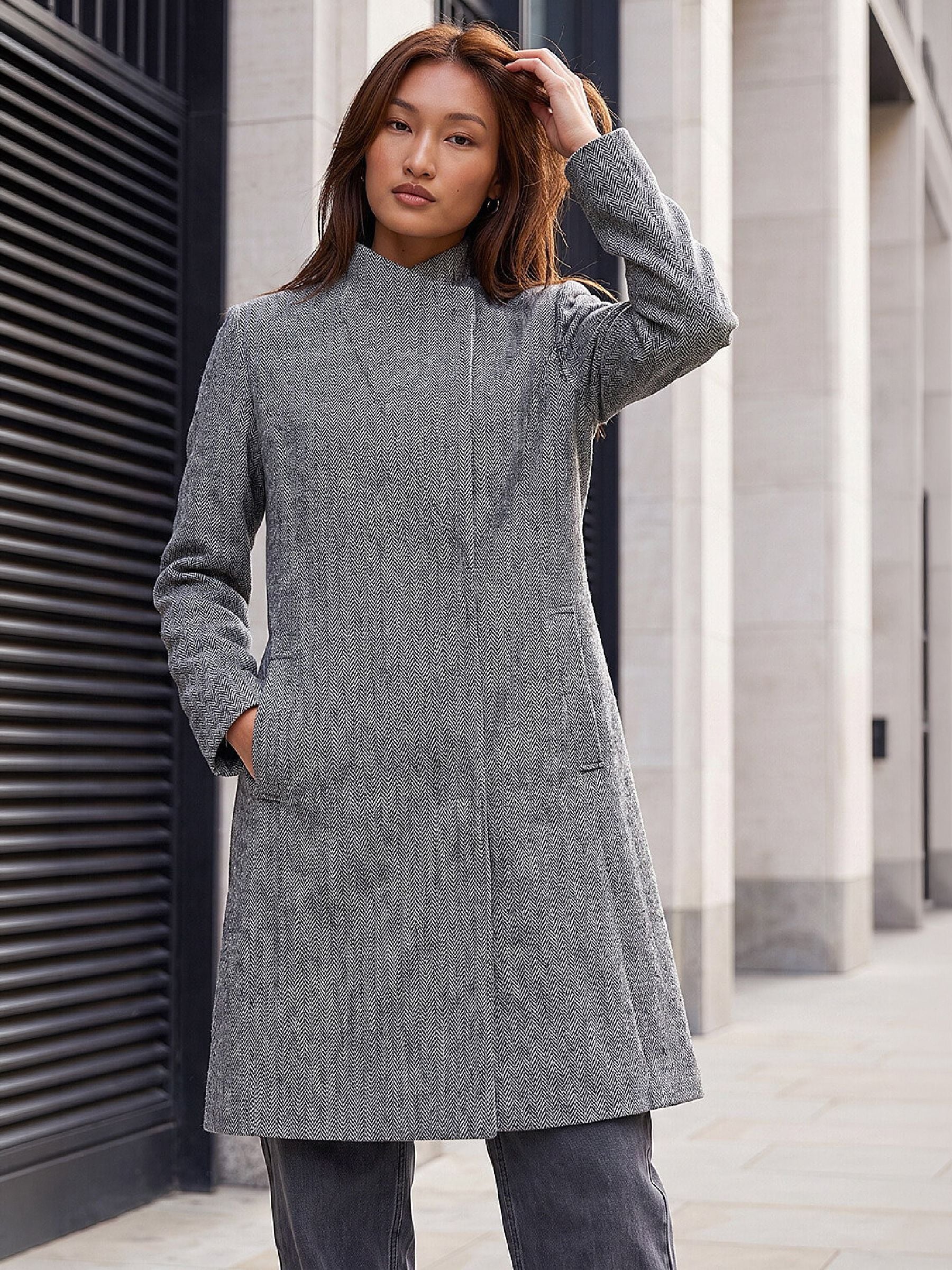Roman Women's Black Funnel Neck Coat - Image 1