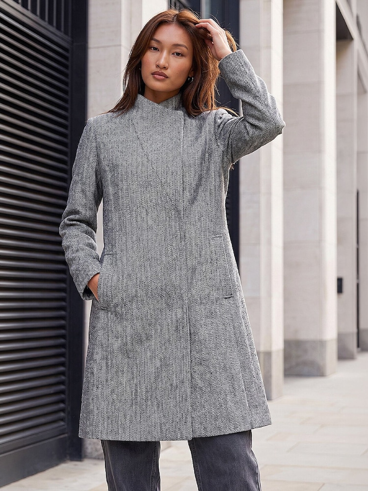 Roman Black Funnel Neck Coat - Image 1 of 4 Roman Black Funnel Neck Coat - Image 1 of 4