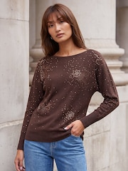 Roman Brown Floral Hotfix Knit Jumper - Image 1 of 4