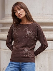 Roman Brown Floral Hotfix Knit Jumper - Image 3 of 4
