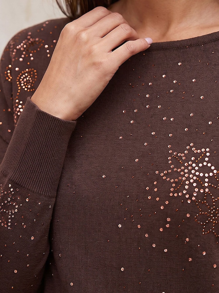 Roman Brown Floral Hotfix Knit Jumper - Image 4 of 4