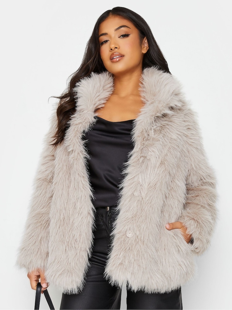 PixieGirl Petite Natural Long Faux Fur Coat - Image 1 of 4