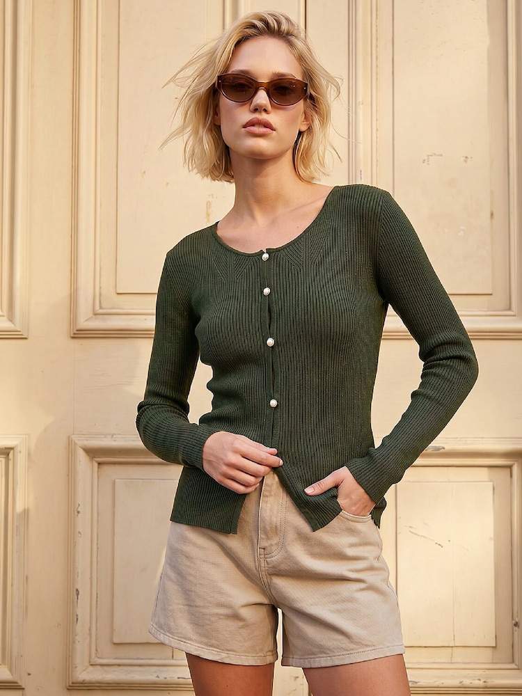 Roman Green Fine Rib Knit Jumper - Image 1 of 4 Roman Green Fine Rib Knit Jumper - Image 1 of 4