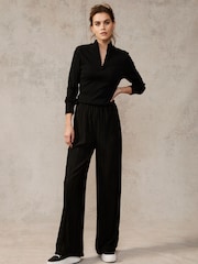 Mint Velvet Black Rouleau Button Cotton Rich Top - Image 1 of 3