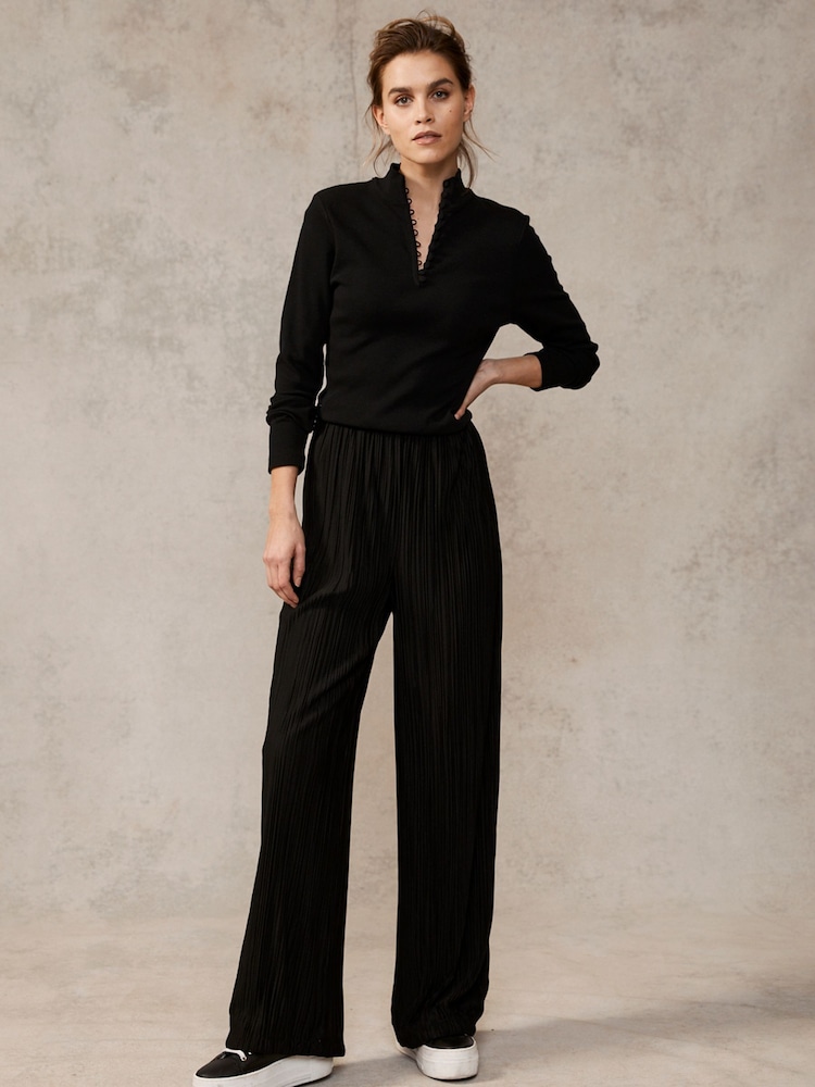 Mint Velvet Black Rouleau Button Cotton Rich Top - Image 1 of 3