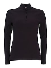 Mint Velvet Black Rouleau Button Cotton Rich Top - Image 2 of 3