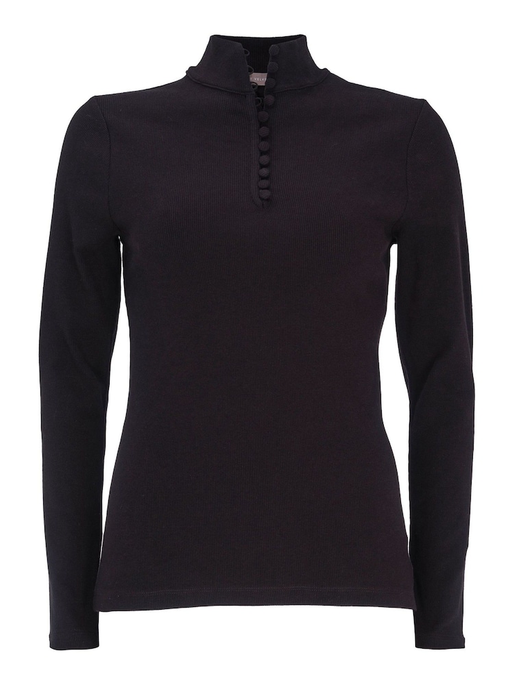 Mint Velvet Black Rouleau Button Cotton Rich Top - Image 2 of 3