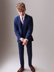 Navy Blue Skinny Fit Navy Blue Check Suit Jacket (12mths-16yrs) - Image 3 of 5