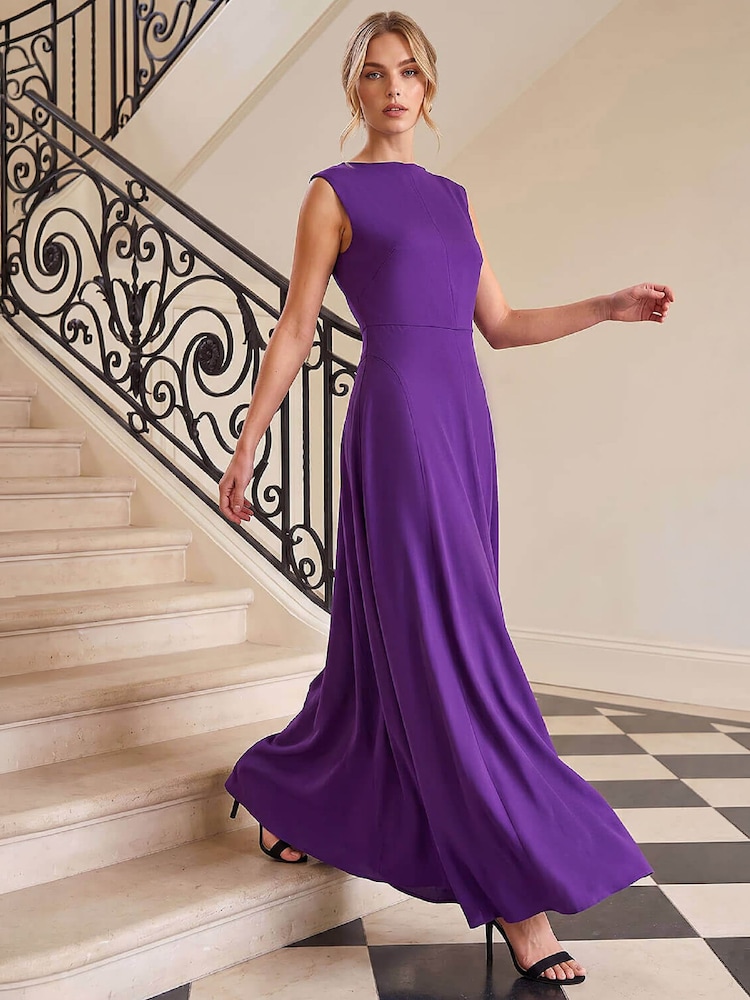 Roman Purple High Neck Pleated Midi Dress - Image 1 of 4 Roman Purple High Neck Pleated Midi Dress - Image 1 of 4