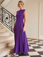Roman Purple High Neck Pleated Midi Dress - Image 2 of 4