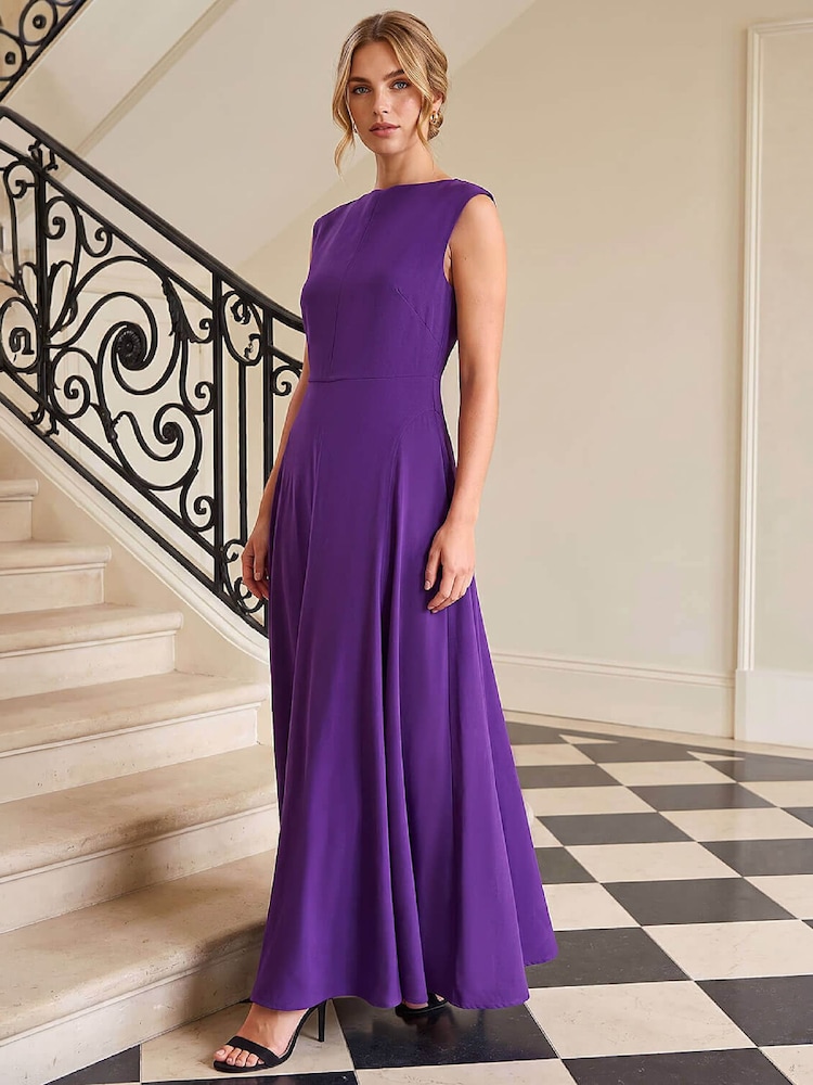 Roman Purple High Neck Pleated Midi Dress - Image 2 of 4 Roman Purple High Neck Pleated Midi Dress - Image 2 of 4