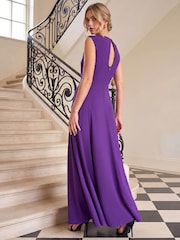 Roman Purple High Neck Pleated Midi Dress - Image 3 of 4