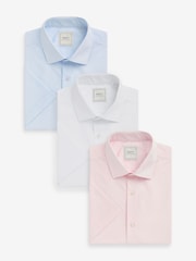 White/Blue/Pink Slim Fit Easy Care Short Sleeve Smart Shirts 3 Pack - Image 1 of 11