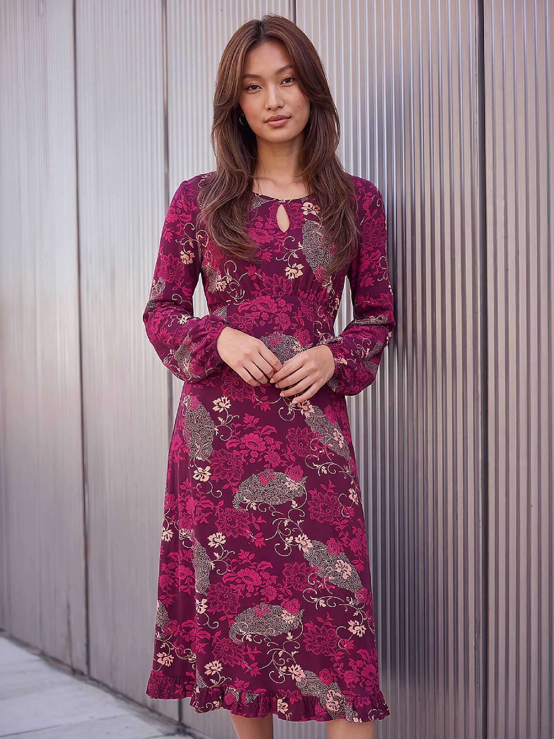 Roman Women's Wine Floral Keyhole Dress In Size 20 - Image 2