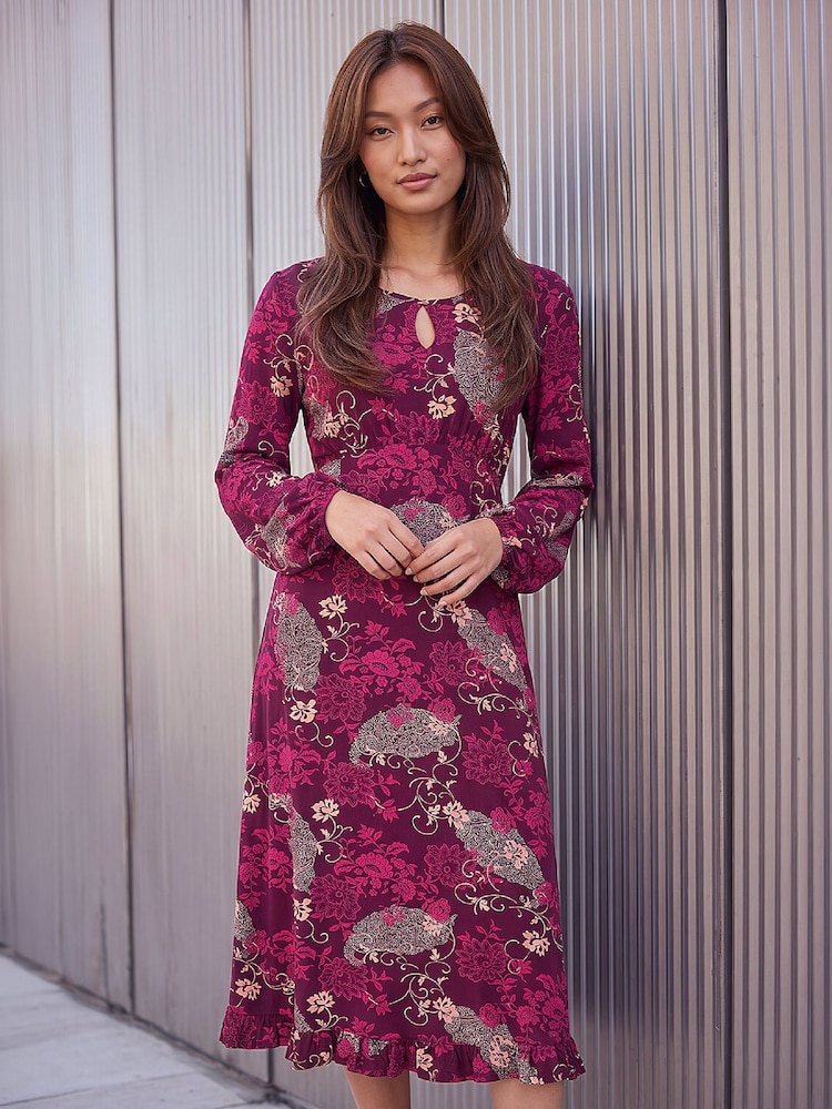 Roman Red Floral Keyhole Dress - Image 1 of 4