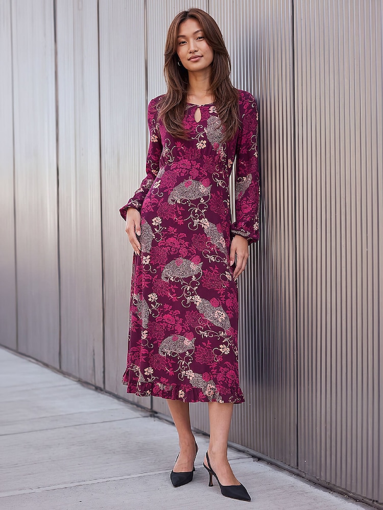 Roman Red Floral Keyhole Dress - Image 2 of 4