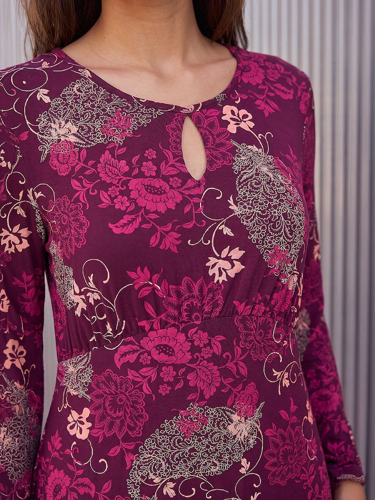 Roman Red Floral Keyhole Dress - Image 4 of 4
