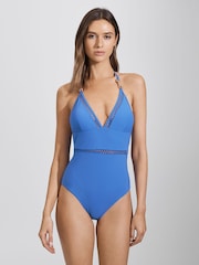 Reiss Light Blue Rita Lattice Halter Neck Swimsuit - Image 1 of 6