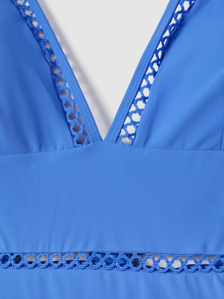 Reiss Light Blue Rita Lattice Halter Neck Swimsuit - Image 6 of 6