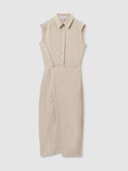 Reiss Neutral Yasmin Lyocell Linen Wrap Front Midi Dress - Image 2 of 6
