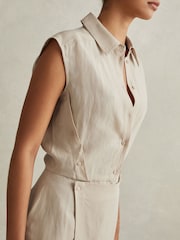 Reiss Neutral Yasmin Lyocell Linen Wrap Front Midi Dress - Image 4 of 6