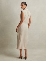 Reiss Neutral Yasmin Lyocell Linen Wrap Front Midi Dress - Image 5 of 6