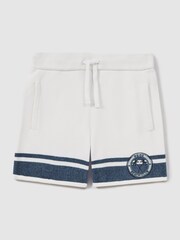 Reiss Optic White/Airforce Blue Catch Senior Velour Drawstring Shorts - Image 2 of 4
