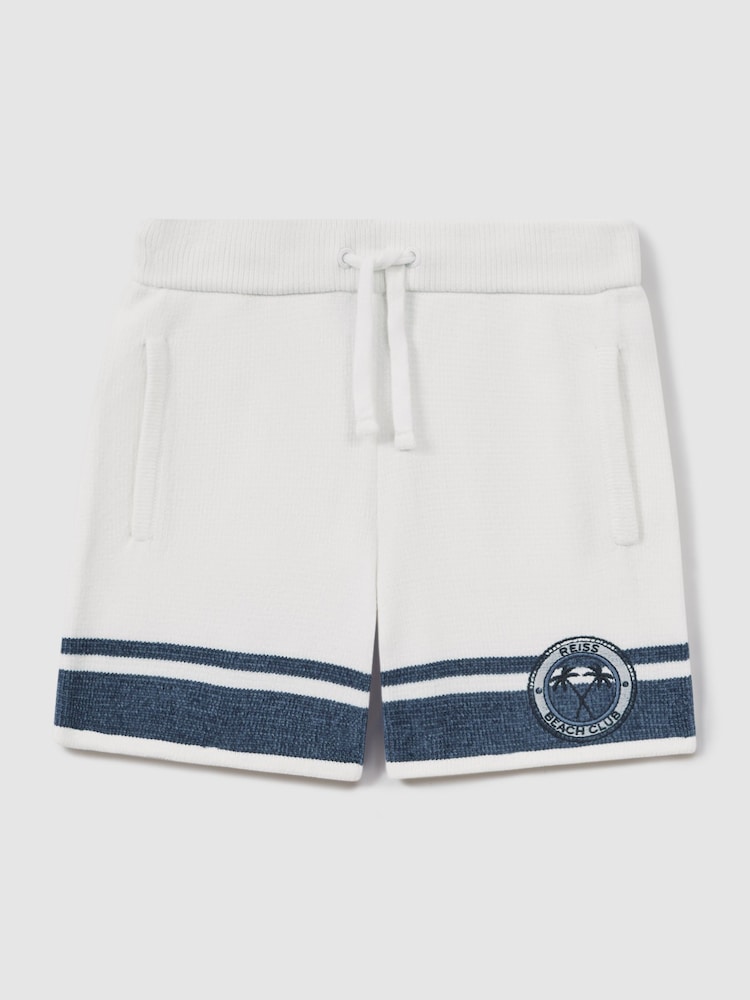 Reiss Optic White/Airforce Blue Catch Senior Velour Drawstring Shorts - Image 2 of 4