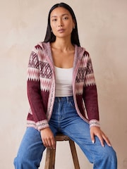 Roman Red Hooded Jacquard Zipped Cardigan - Image 1 of 4