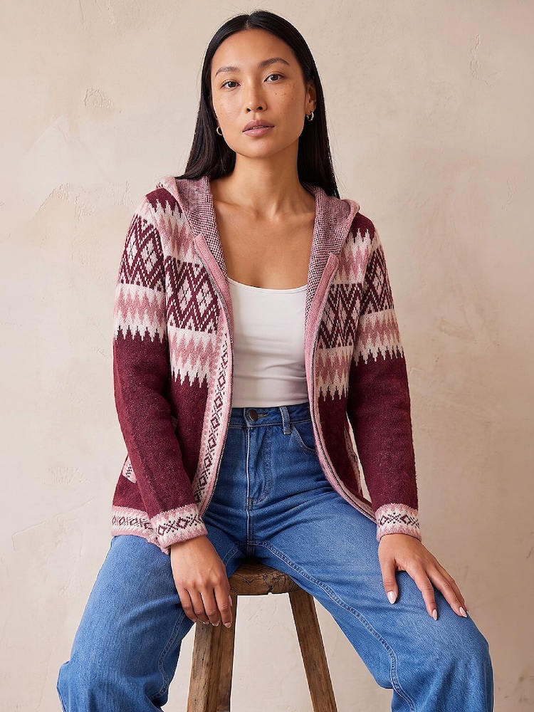 Roman Red Hooded Jacquard Zipped Cardigan - Image 1 of 4