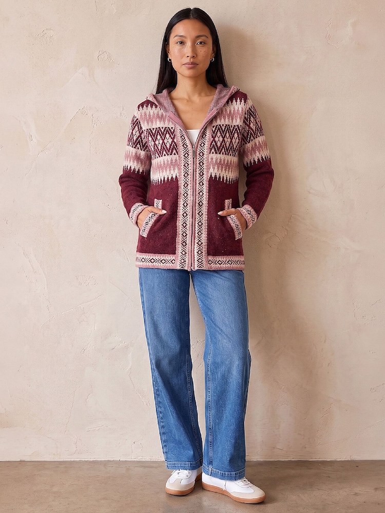 Roman Red Hooded Jacquard Zipped Cardigan - Image 2 of 4