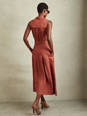 Reiss Rust Heidi Viscose-Linen Belted Midi Dress - Image 4 of 5