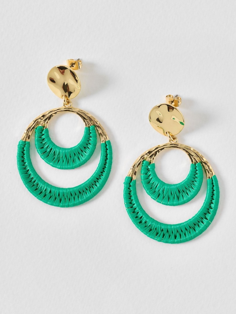 Oliver Bonas Green Tabitha Green Woven Hammered Disc Drop Earrings - Image 1 of 2