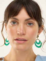 Oliver Bonas Green Tabitha Green Woven Hammered Disc Drop Earrings - Image 2 of 2