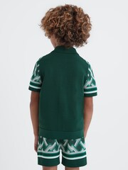 Reiss Green Multi Hyde Senior Knitted Cuban Collar Button-Through Shirt - Image 5 of 6