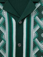 Reiss Green Multi Hyde Senior Knitted Cuban Collar Button-Through Shirt - Image 6 of 6