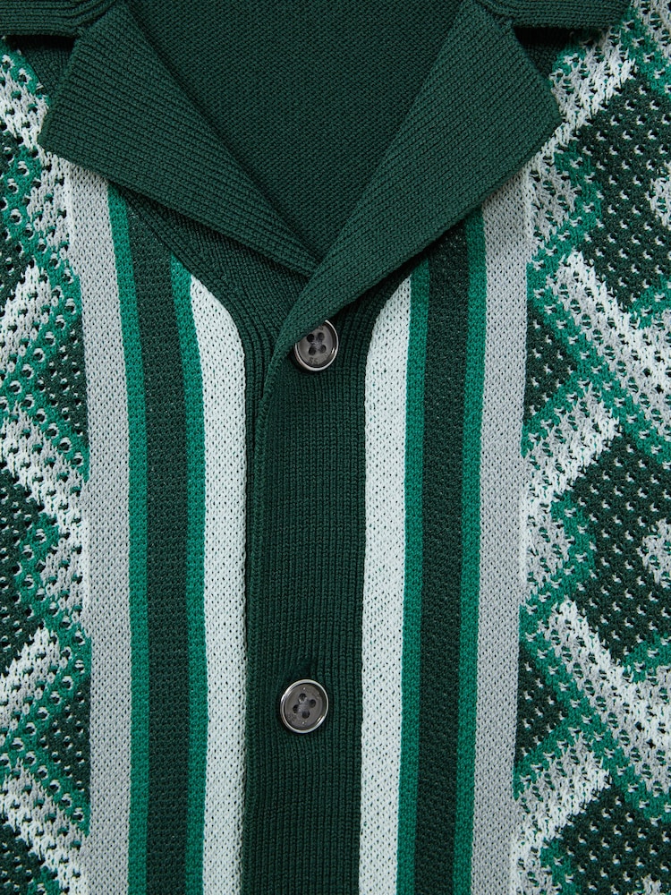 Reiss Green Multi Hyde Senior Knitted Cuban Collar Button-Through Shirt - Image 6 of 6 Reiss Green Multi Hyde Senior Knitted Cuban Collar Button-Through Shirt - Image 6 of 6