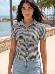 Roman Black Gingham Print Stretch Blouse - Image 1 of 4