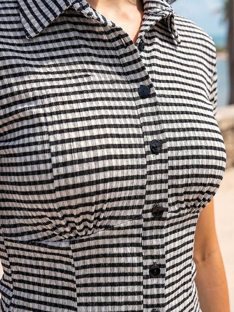 Roman Black Gingham Print Stretch Blouse - Image 4 of 4 Roman Black Gingham Print Stretch Blouse - Image 4 of 4