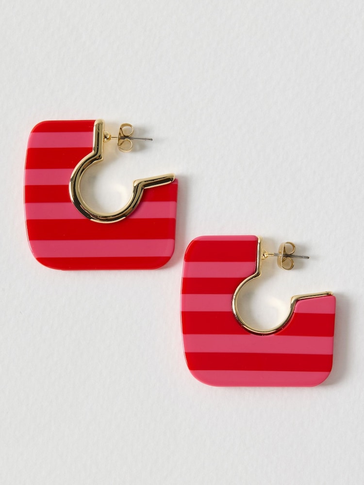 Oliver Bonas Pink Ezra Pink & Red Square Resin Hoop Earrings - Image 1 of 3 Oliver Bonas Pink Ezra Pink & Red Square Resin Hoop Earrings - Image 1 of 3