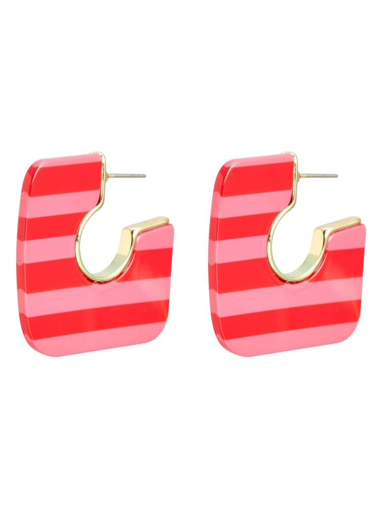 Oliver Bonas Pink Ezra Pink & Red Square Resin Hoop Earrings - Image 2 of 3 Oliver Bonas Pink Ezra Pink & Red Square Resin Hoop Earrings - Image 2 of 3