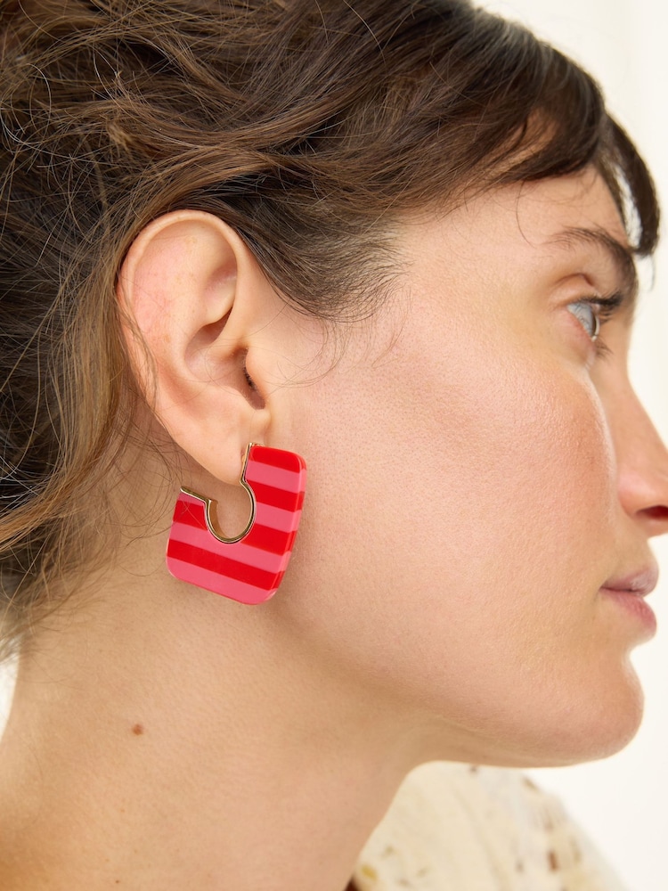 Oliver Bonas Pink Ezra Pink & Red Square Resin Hoop Earrings - Image 3 of 3 Oliver Bonas Pink Ezra Pink & Red Square Resin Hoop Earrings - Image 3 of 3