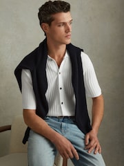 Reiss Optic White Murray Textured Knitted Shirt - Image 1 of 6