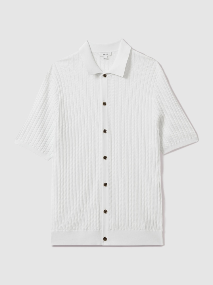 Reiss Optic White Murray Textured Knitted Shirt - Image 2 of 6