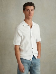 Reiss Optic White Murray Textured Knitted Shirt - Image 4 of 6