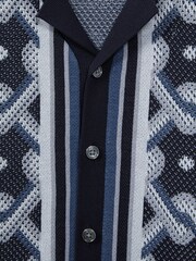 Reiss Navy Multi Hyde 9-13 yrs Knitted Cuban Collar Button-Through Shirt - Image 6 of 6