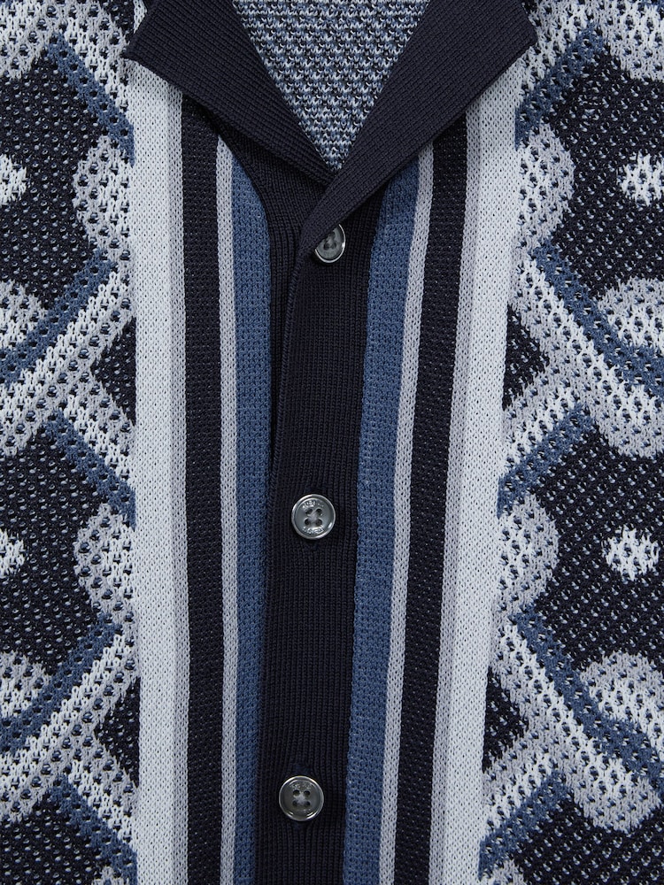 Reiss Navy Multi Hyde 9-13 yrs Knitted Cuban Collar Button-Through Shirt - Image 6 of 6