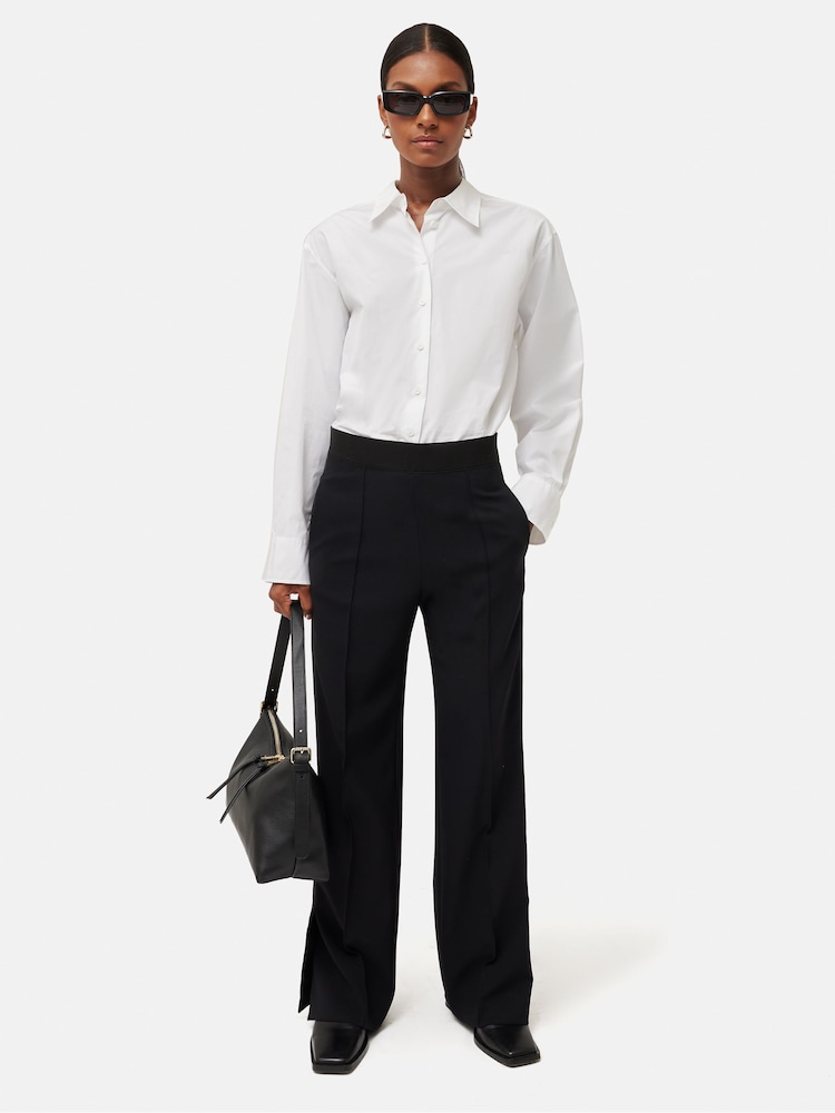 Jigsaw Black Crepe Split Hem Trousers - Image 1 of 6 Jigsaw Black Crepe Split Hem Trousers - Image 1 of 6