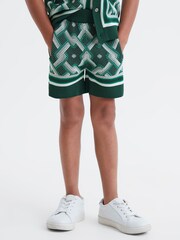 Reiss Green Multi Jack 9-13 yrs Knitted Elasticated Waistband Shorts - Image 1 of 6