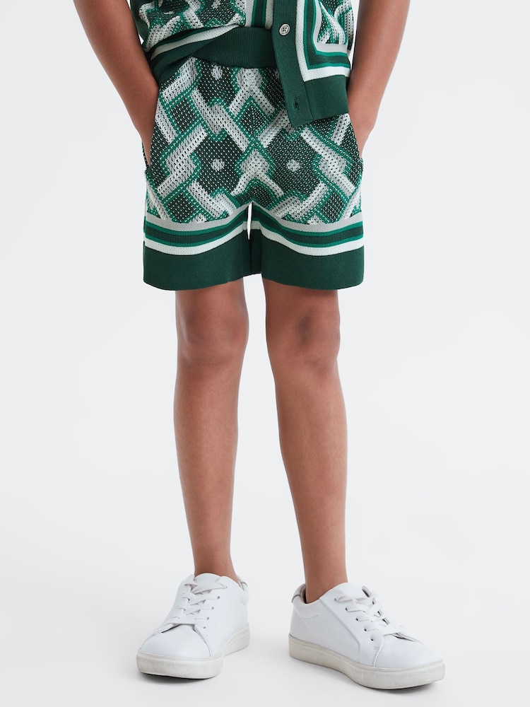 Reiss Green Multi Jack 9-13 yrs Knitted Elasticated Waistband Shorts - Image 1 of 6